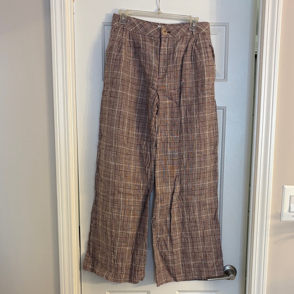 Maeve by Anthropologie Plaid Wide-Leg Trousers - Brown